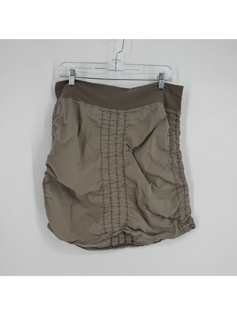 XCVI skirt large L brown tan beige  ruched fitted bodycon boho festival pull on